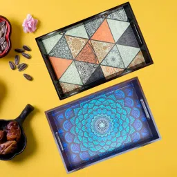 Wooden tray set of 2 print|Serving Tray|Multipurpose Tray|AHS-TRAY402 Tray-image-96