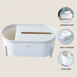 Tissue Storage Box with Compartment | Table Paper Dispenser | Plastic Toilet Paper Holder-image-74