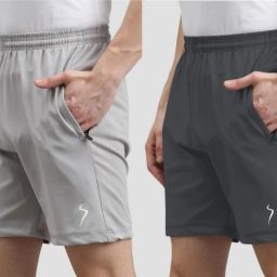 Pack of 2 Solid Men Grey Sports Shorts-image-36