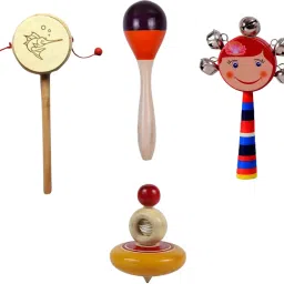 Wooden Damura Rattles Set For Baby Pack of 4 Wing Top Flat Rattle-image-11