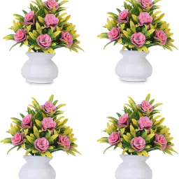 Artificial Rose Flower Set of 4 Roses with pot (Natural Looking) Pink Wild Flower Artificial Flower with Pot-image-14