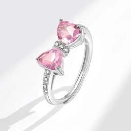 Beautiful Pink Bow Ring For Women & Girls Stainless Steel Cubic Zirconia Silver Plated Ring-image-17