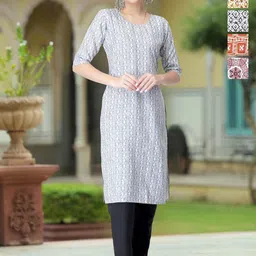 moda rapido Pack of 5 Women Printed Crepe A-line Kurta-picture-32
