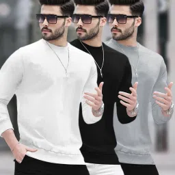 Pack of 3 Men Solid Round Neck Cotton Blend Multicolor T-Shirt-picture-10