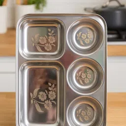 5 Partition Divided | Dinner Bhojan Thali Plates | Sectioned Plate Sectioned Plate-image-47
