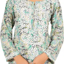 era chikan Women Printed, Chikan Embroidery Cotton Rayon Ethnic Dress-picture-11