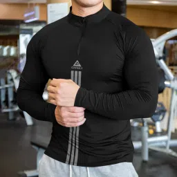 Men Colorblock Henley Neck Polyester Black T-Shirt-picture-11