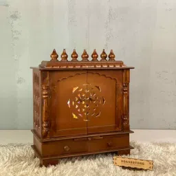 d'dass Matte Honey Polish MDF & Sheesham Wood Floor Rested Mandir With Door-picture-47