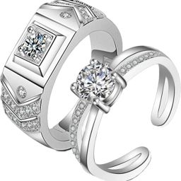 Valentine Love Cubic Zircon Adjustable Couple Rings Stainless Steel Cubic Zirconia Silver Plated Ring Set-image-98