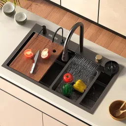 30x18 Waterfall Kitchen Sink with Integrated Waterfall and Pull-down Faucet Set FS-WF303 Vessel Sink-image-74