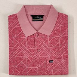 Men Printed Polo Neck Cotton Blend Pink T-Shirt-image-12