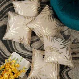 hosta homes Cream Velvet Abstract 16X16 Inches Cushion Covers (Pack of 5)-picture-31