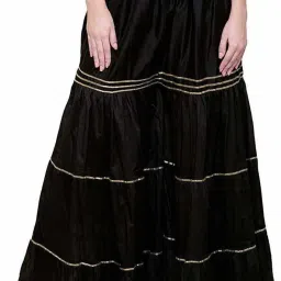 Women Flared Black Viscose Rayon Trousers-image-69