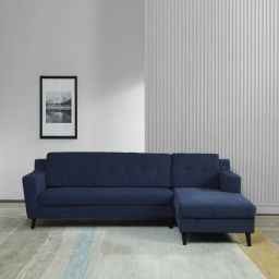casacraft from pepperfry Amanda Fabric LHS Sectional Sofa (3 + Lounger) In Navy Blue Colour-picture-19