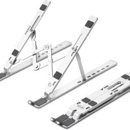 Samarth Foldable Portable Laptop Stand Desktop Tablet Stand FR05 Aluminium Floor and Laptop Stand with Adjustable Height with Universal Laptops Aluminium Desk Stand Laptop Stand with Adjustable Height Compatible with 40 - 44cm Laptops-image-65