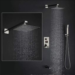 8x8 Inch S.S Ultra Slim Shower with 18" Inch Square Shower Arm - Set of 1 Fixed Mount-image-78