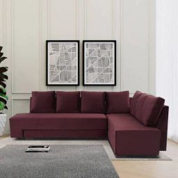 casacraft from pepperfry Empress Velvet RHS Sectional Sofa Cum Bed in Wine Red Colour-picture-29