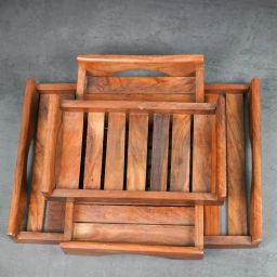 Sheesham Wood Serving Trays with Handles Large, Medium & Small Container Serving Set-13