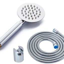 (9" Long) (4") Round Rain Spray SS Hand Shower with 1mtr SS Shower Tube and Wall Hook Handheld-image-62
