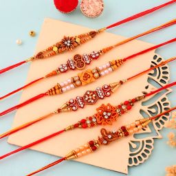 Designer Family Rakhi Combo Pack of 6 with Rakshabandhan Special Greeting Card Mauli Thread Rakhi, Greeting Card, Chawal Roli PackSet-0