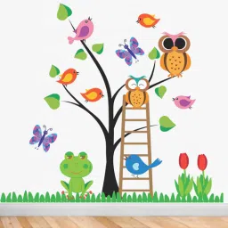 print mantras Pvc Vinyl 41 X 40 Inch Tree Birds Butterfly Flowers Wall Sticker-picture-0