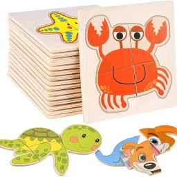6 PCS Wooden Jigsaw Puzzles, Wooden Animal Puzzles for Toddlers, Educational Montessori Toys, Colorful Leisure Toys of 2 3 4 5 Years Toddlers, Random Pattern-19