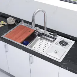 304 Grade Stainless Steel Kitchen Sink with Integrated/Smart Waterfall Sink Waterfall,Dustbin and Digital Display - All in One Sink for Kitchen(38x18x9In) Vessel Sink-image-64