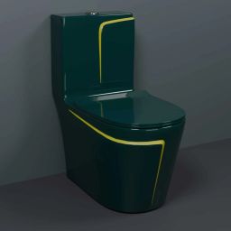 Premium Quality C028 Premium Quality Shining Royal Green commode with Yellow Finishing Line Western Commode-23
