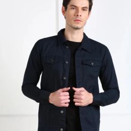 Full Sleeve Solid Men Denim Jacket-image-94