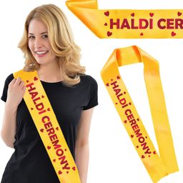 zyozi Haldi Ceremony Sash for Haldi Ceremony Party-Yellow Sash with Red Foil Lettering-picture-0