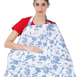 Soft Cotton Feeding Cloak/Apron Blue Rose with Leaf Design Feeding Cloak-image-38