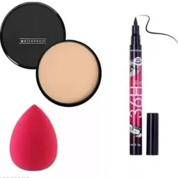Face Compact Powder, Yanqina 36H Liquid Eyeliner & Blender Puff set Makeup Kit-image-49