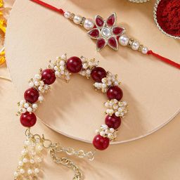 KARATCART Set of 2 Gold Plated Studded Bhaiya Bhabhi Rakhi Combo-43