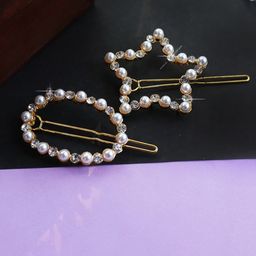 Soho Boho Studio Women Gold-Toned & White Set of 2 Hair Clip-6