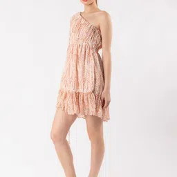 Stylecast X Hersheinbox Abstract Print One Shoulder Puff Sleeve Fit & Flare Mini Dress image 3