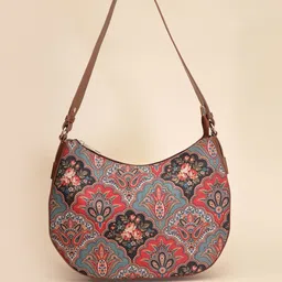 Anouk Blue Floral Printed Half Moon Handheld Bag-34