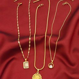 Ramdev Art Fashion Jwellery Set Of 3 Gold-Plated Stone Studded Pendants With Chain-image-83