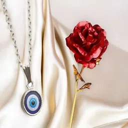 UNIVERSITY TRENDZ Red & Grey Pendant Chain & Rose Combo Set-46