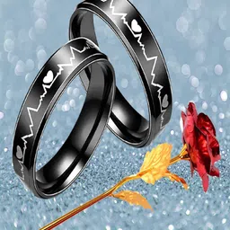 UNIVERSITY TRENDZ Couple Ring & Artificial Rose Combo Set-58
