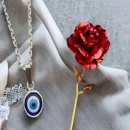 UNIVERSITY TRENDZ Red & Grey Pendant Chain & Rose Combo Set image 4
