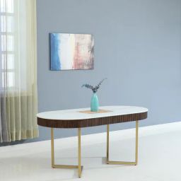 casacraft from pepperfry Kaffka Metal 6 Seater Dining Table In Brass Electroplating Finish With White Porcelain Top-picture-34