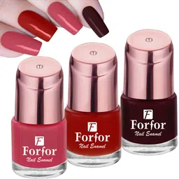 FORFOR Perfect Stay Rose Gold Set Of 3 Glossy Nail Polishes-Pink102-Deep Red107-Maroon111-77