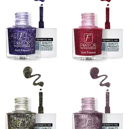 FORFOR Set Of 4 Perfect Stay Glitter Nail Polish - 5ml Each- Red-Green-Royal Blue-Lavender-47