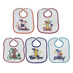 Butterthief Kids Set of 5 White Printed Cotton Bibs-27