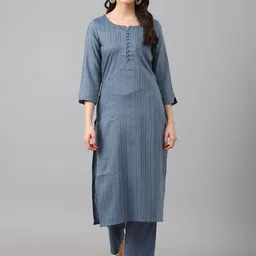KALINI Striped Round Neck Kurta with Trousers-picture-37