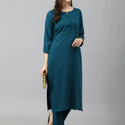 HRITIKA Striped Straight Kurta with Trousers-image-10