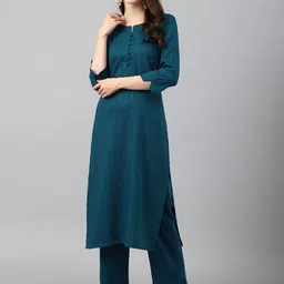 Shaily Striped Round Neck Regular Straight Kurta With Trousers-18