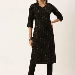 HRITIKA Geometric Woven Design Regular Straight Kurta with Trousers-3