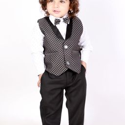 KID1 Boys Black & Grey Checked 4-Piece Party Suit-image-42