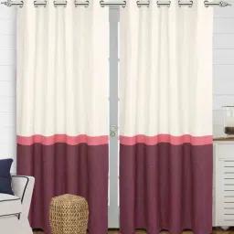 saral home Maroon Cotton Striped 9 ft Light Filtering Eyelet (Set of 2) Door Curtains-picture-17